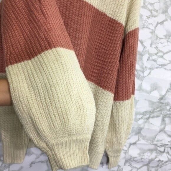 POPSUGAR COLOR BLOCK COWL NECK KNIT BUBBLE SLEEVES SWEATER LARGE CASUAL COMFY - Picture 2 of 10